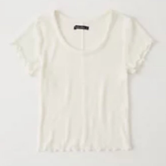 Abercrombie & Fitch Tops - Abercrombie Tee Baby Women XS T-Shirt Top Ivory Cream Ribbed Lettuce Scoop Neck